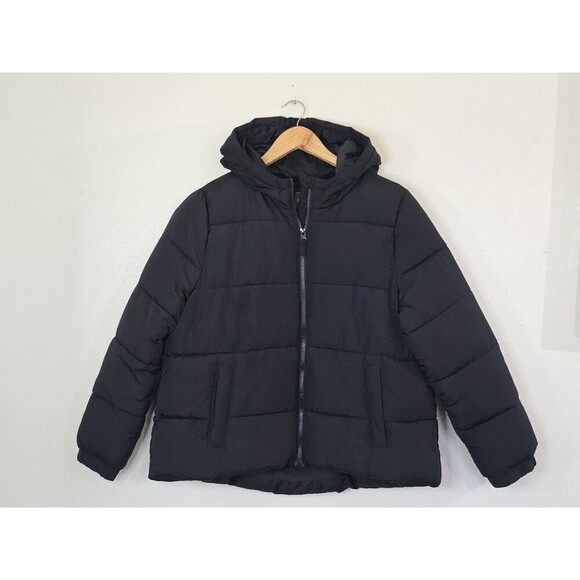 Swiss+ Tech Black Puffer Jacket Size XL Plus 14/16 Hooded Fleece Lined - Picture 1 of 10